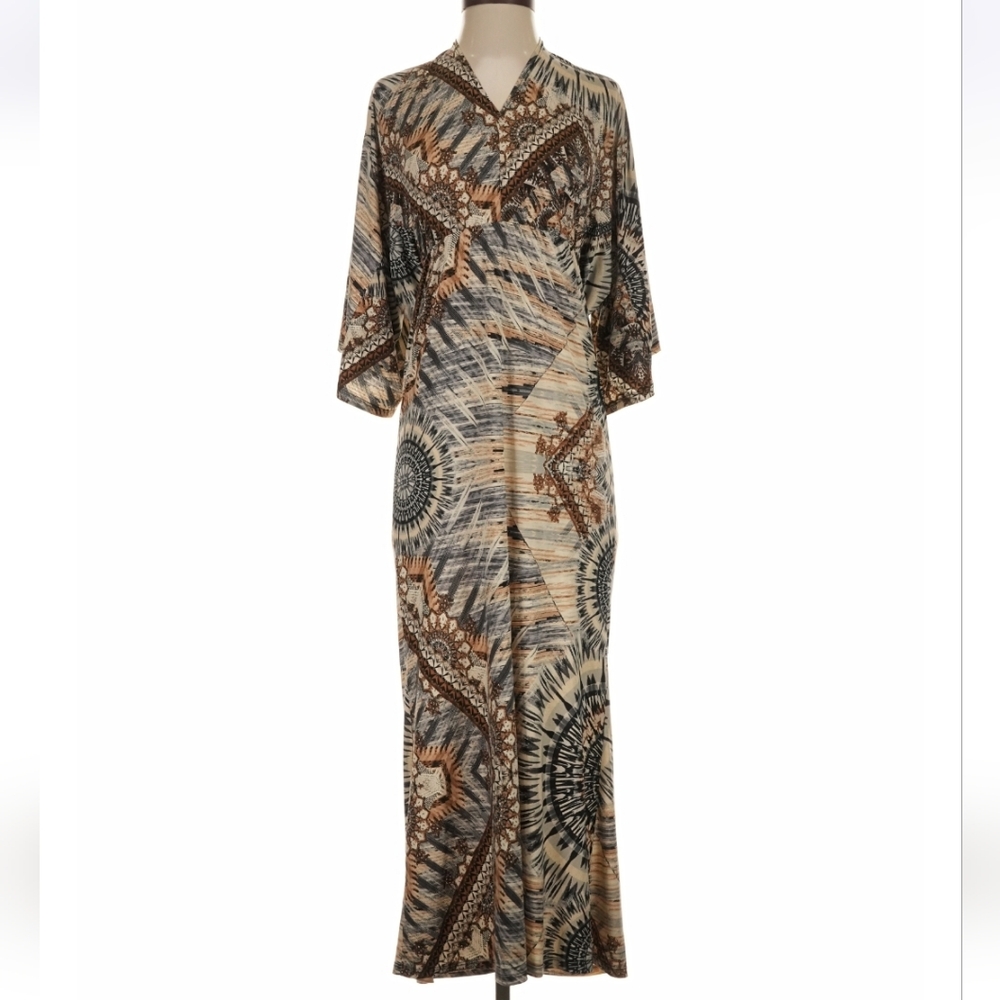 Bohemian Print Maxi Dress in Neutral Tones